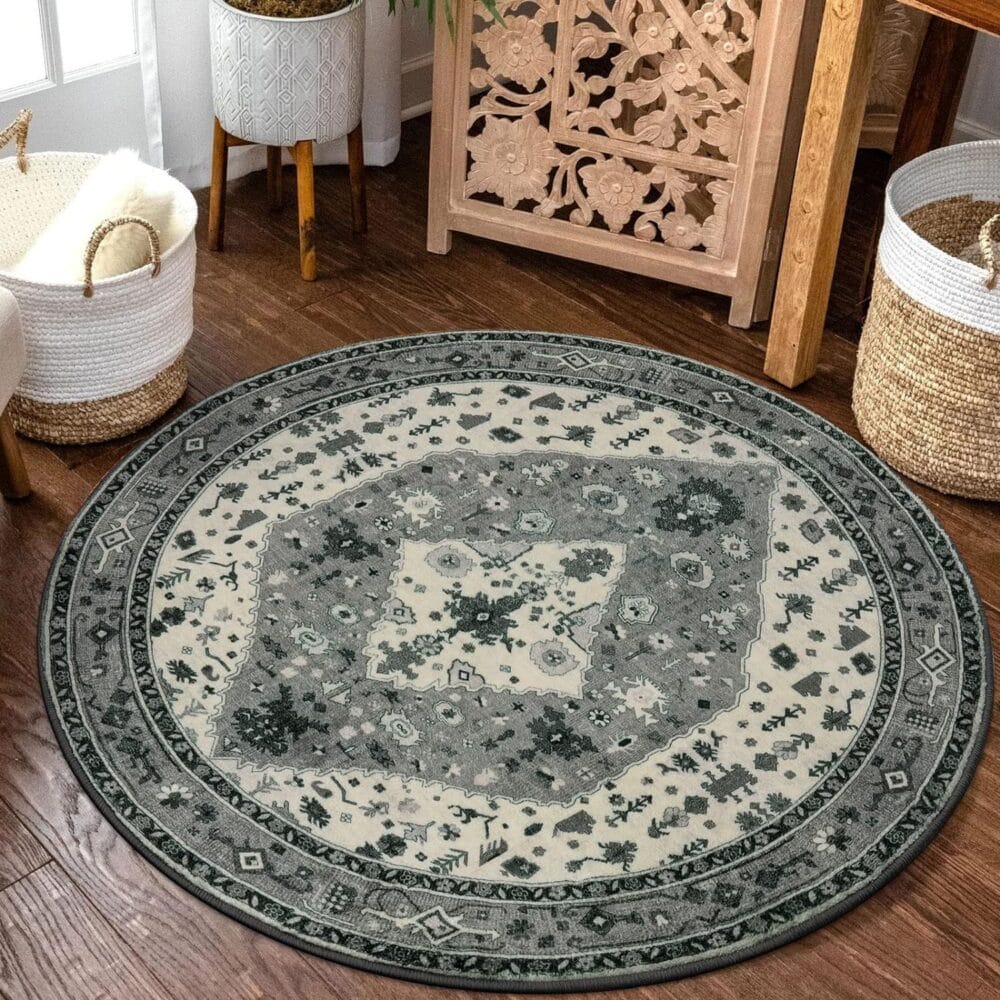 Round Persian Ethnic Style Carpet – Bohemian Living Room Rug - Image 2