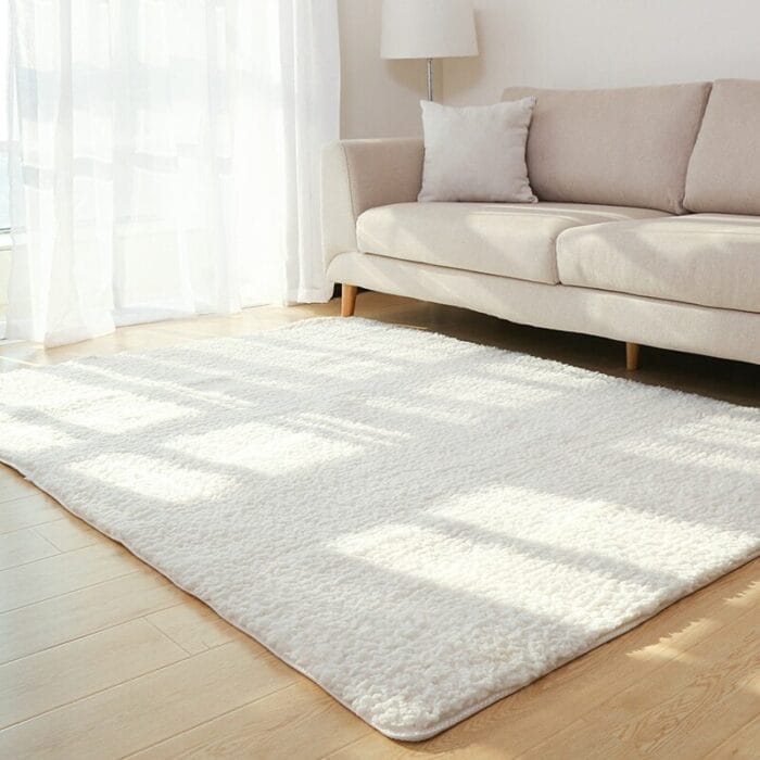White Plush Living Room Rug – Fluffy Soft Solid Carpet