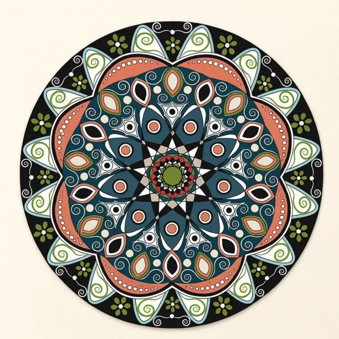 Ethnic Style Crystal Velvet Carpet – Retro Circular Floor Mat