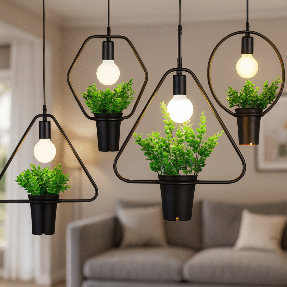 Modern Minimalist Geometric Wrought Iron Plant Flower Pot Chandelier