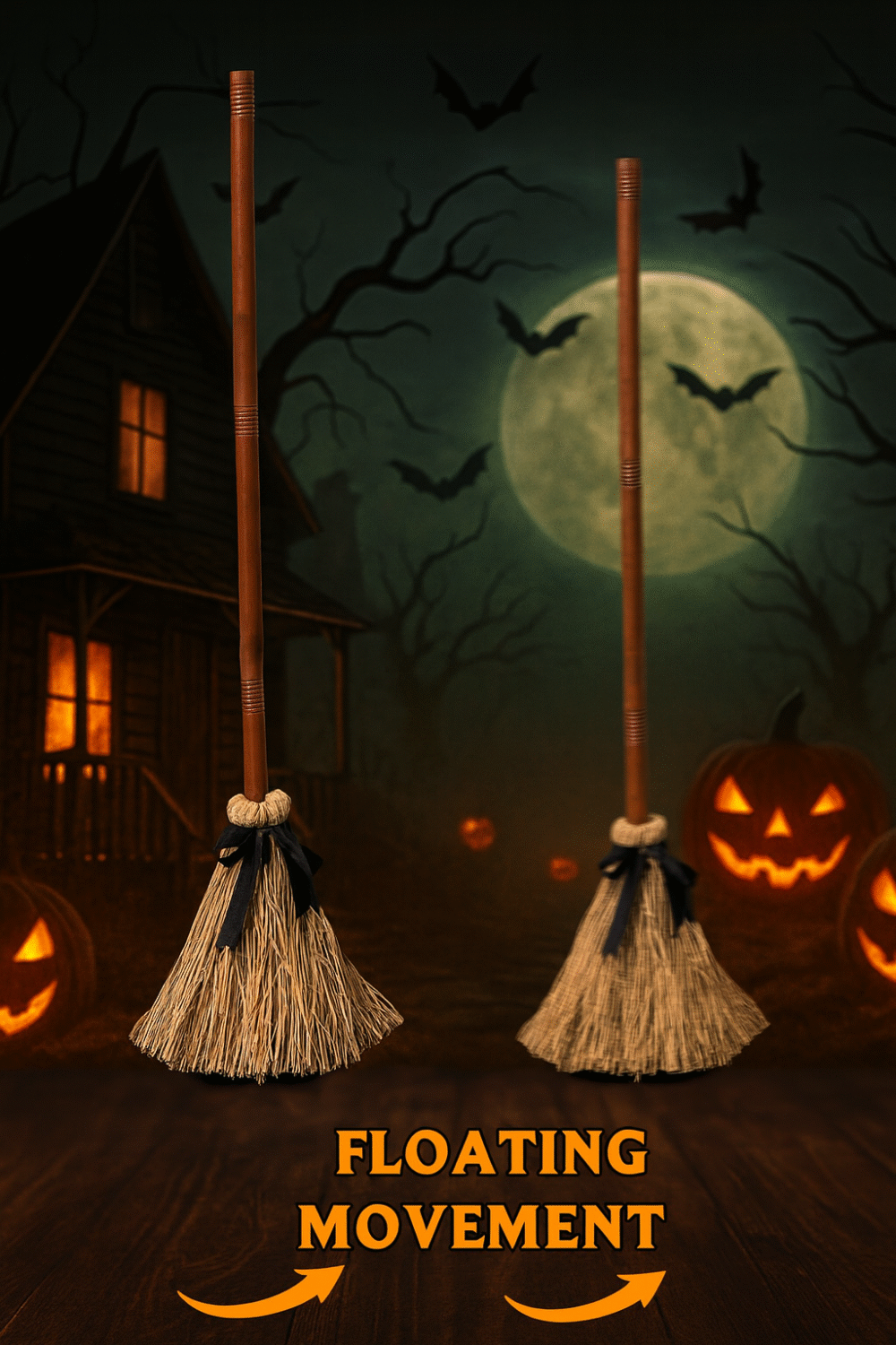 Floating Witch Broom Decoration – Haunted Halloween Prop