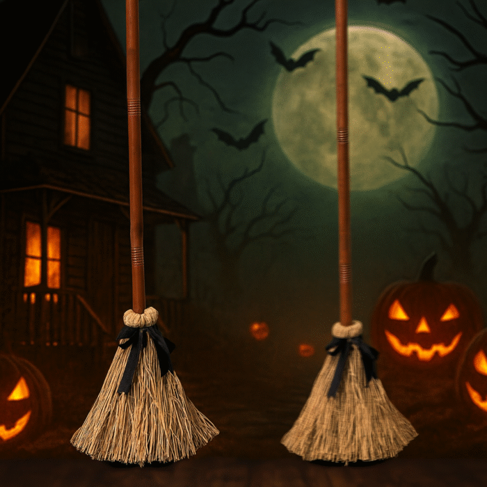 Floating Witch Broom Decoration – Haunted Halloween Prop