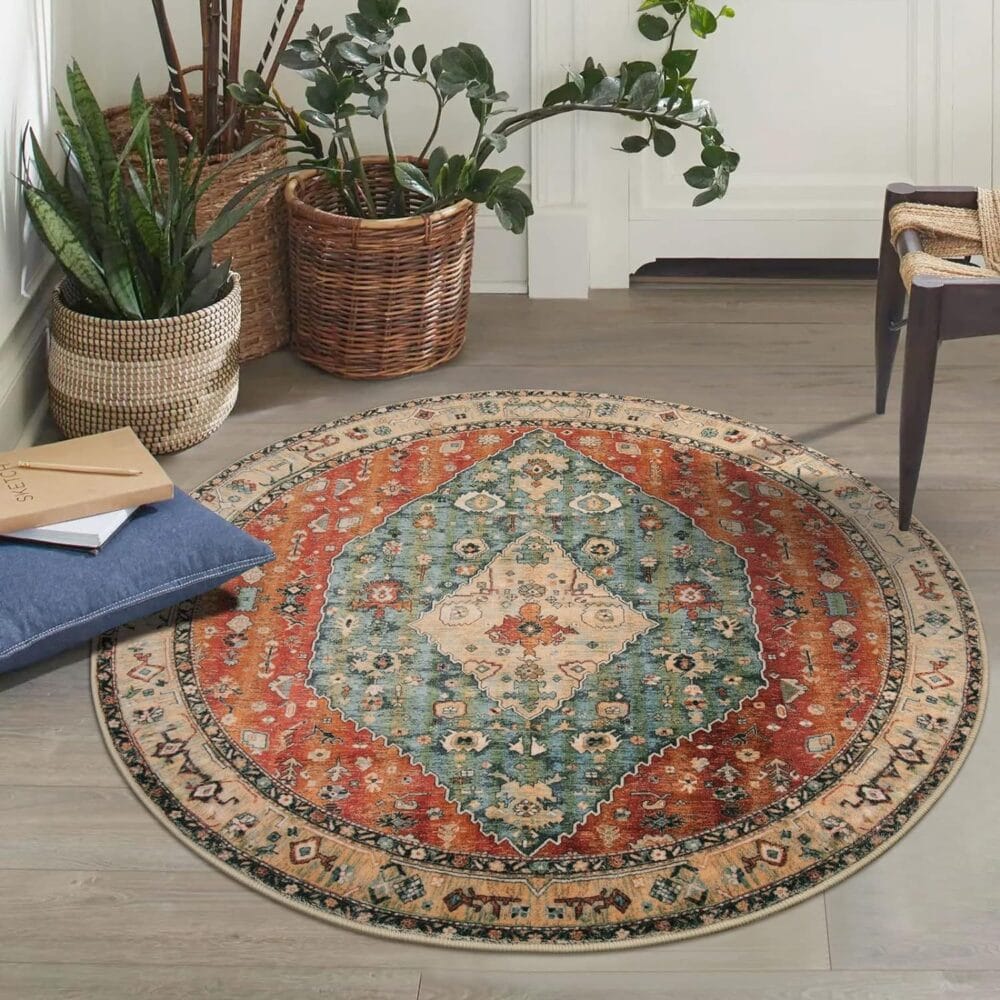 Round Persian Ethnic Style Carpet – Bohemian Living Room Rug - Image 7