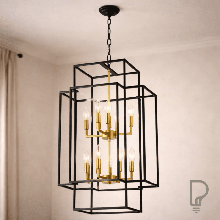 Black & Gold Tiered Lantern Statement Chandelier – 8 Light