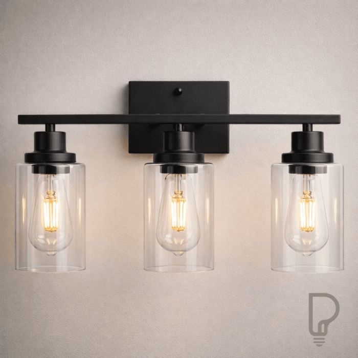 Modern Black Vanity Light with Clear Glass Shades