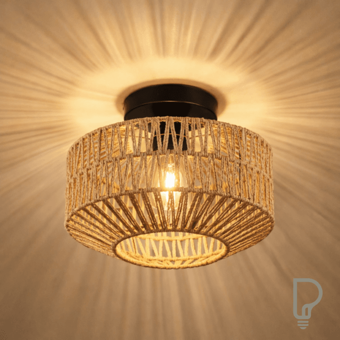 Hand-Woven Rattan Ceiling Light – Dimmable Boho Style