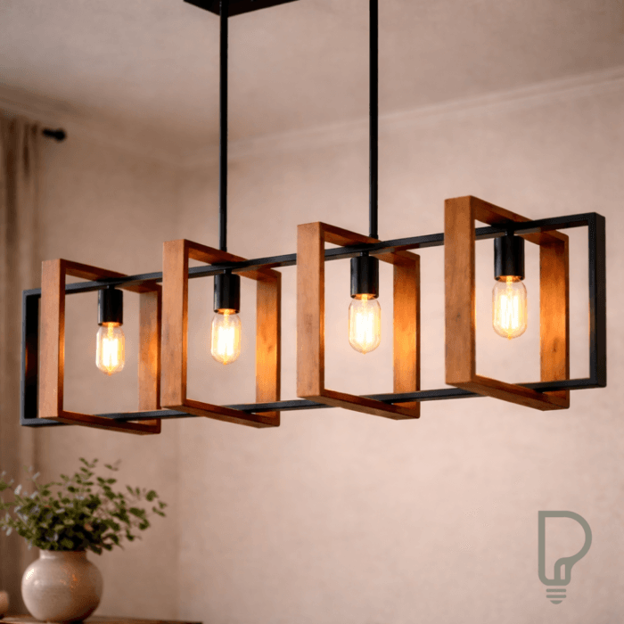 Rustic Wood 4-Light Linear Kitchen Island Chandelier