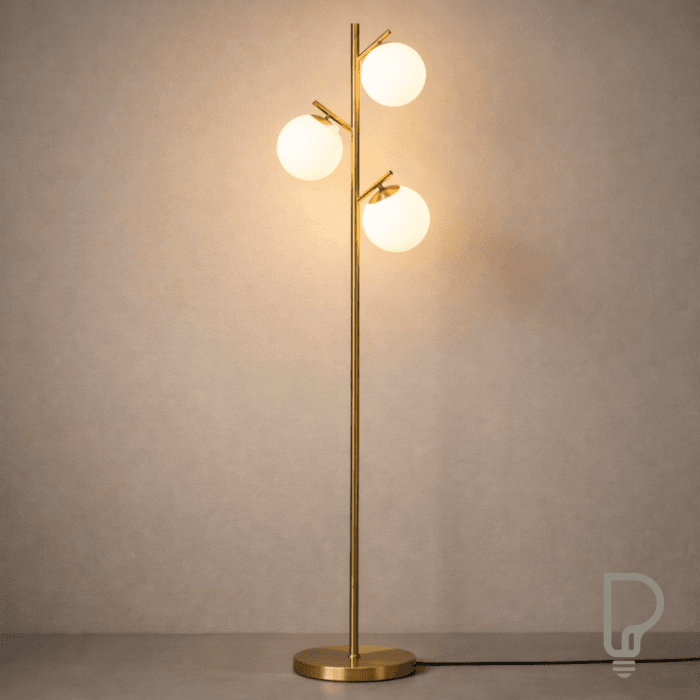 66.5″ Modern Gold 3-Globe Glass Floor Lamp with Foot Switch