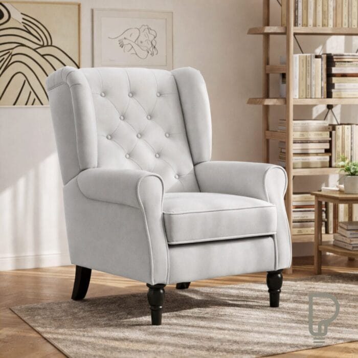Cream Tufted Wingback Accent Chair with Wooden Legs
