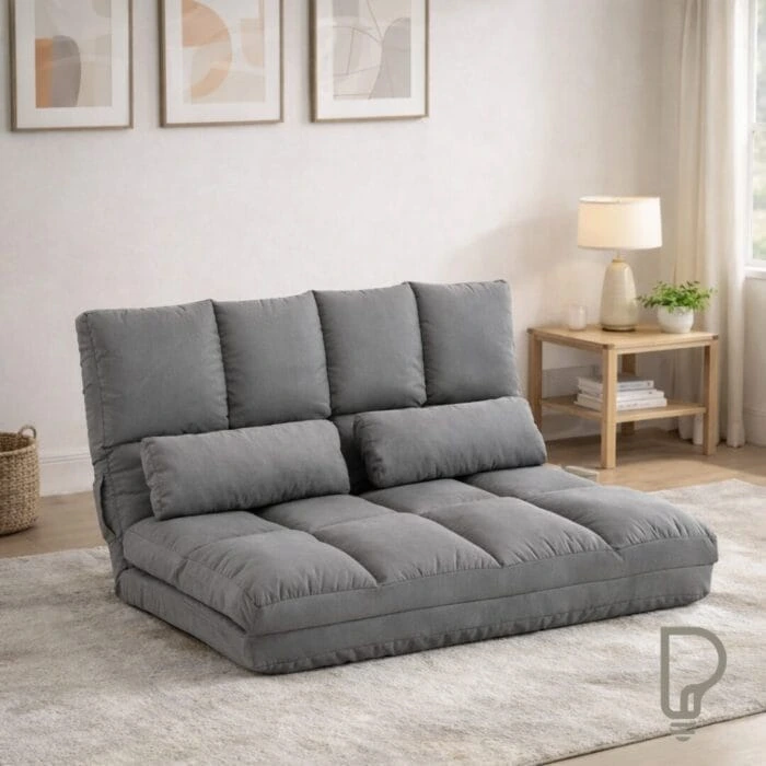 Gray Convertible Folding Sofa Chair Bed with Adjustable Backrest & Pillows