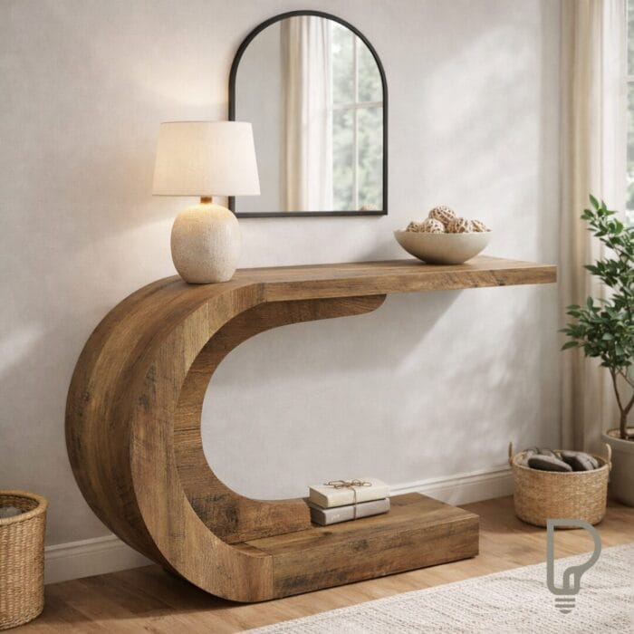 C Shaped Console Table – Modern Wave Base Entryway Accent Table