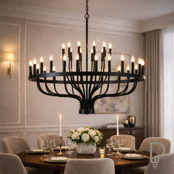24 Light Candle Chandelier – Black Industrial Farmhouse Ceiling Light