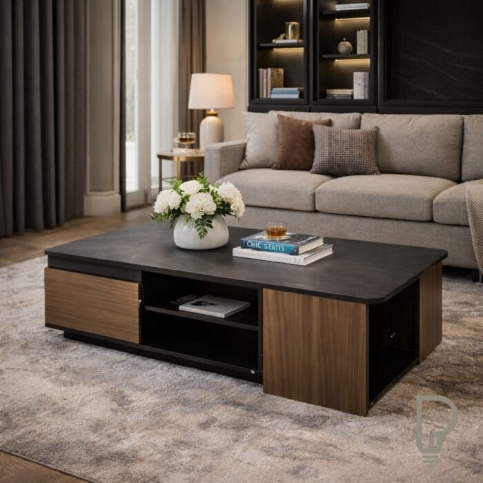 Modern Adjustable Wood Coffee Table with 2 Storage Drawers