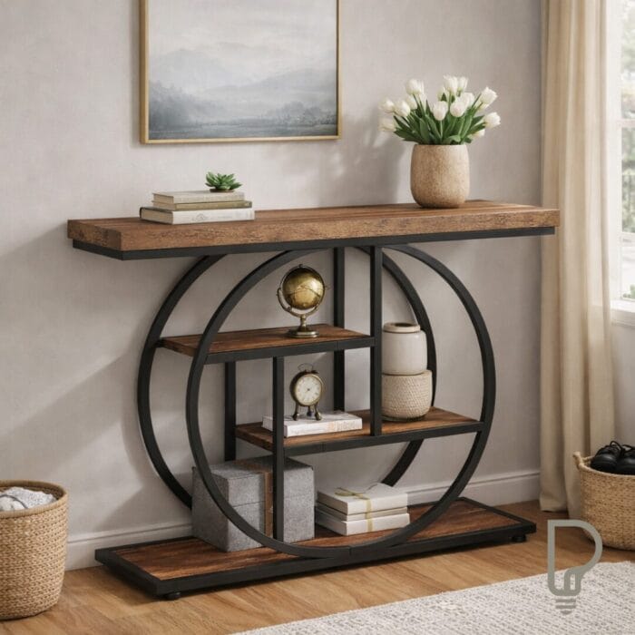 4 Tier Console Table – Circular Frame Rustic Industrial Accent Table