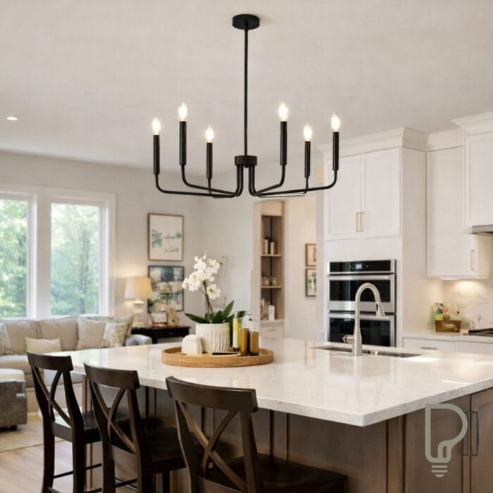 Matte Black Farmhouse Linear Dining Chandelier – 6 Light