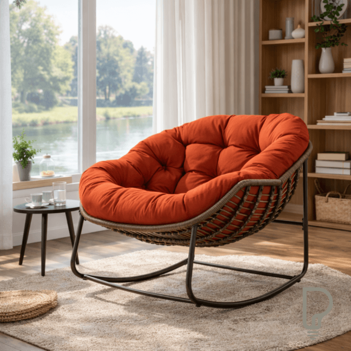 Oversized Outdoor Rattan Egg Rocking Chair with Cushion