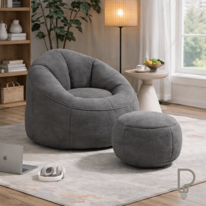 Grey Microfiber Foam Bean Bag Lounge Chair with Footrest