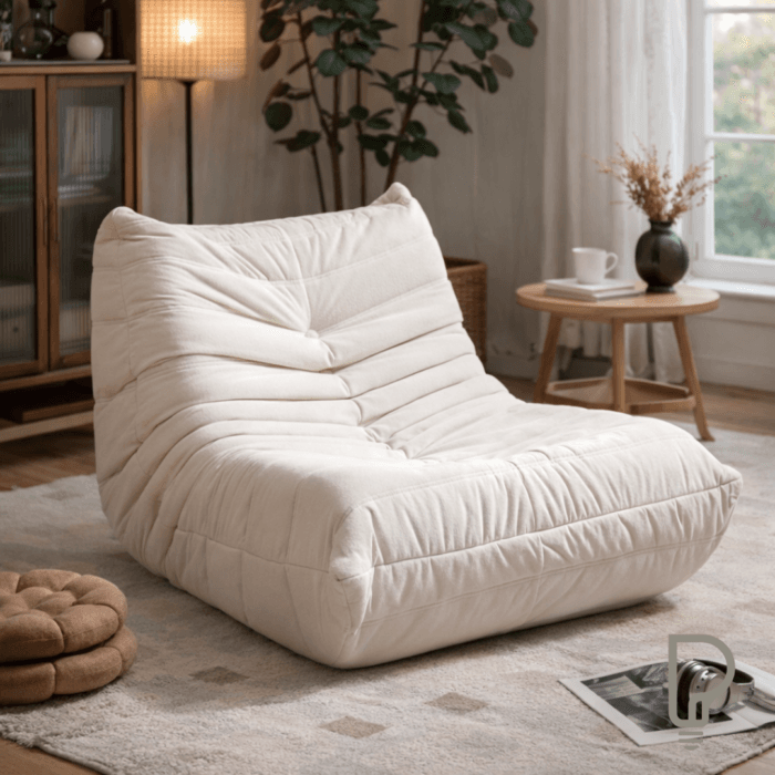 Off-White Togo-Style Memory Foam Floor Lounge Chair