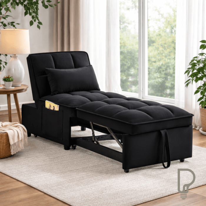 Velvet 4-in-1 Convertible Sleeper Chair Bed with Storage Pockets