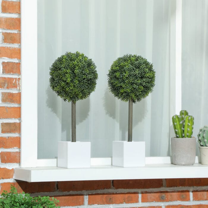 Artificial Boxwood Topiary Ball Plants Set of 2 – 114 PE Leaves