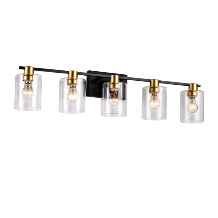 5-Light Black Gold Vanity Light with Glass Shades Bathroom Fixture