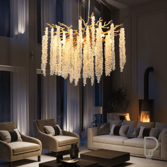Gold Crystal Pendant Chandelier – 24″ Luxury Cascading Ceiling Light