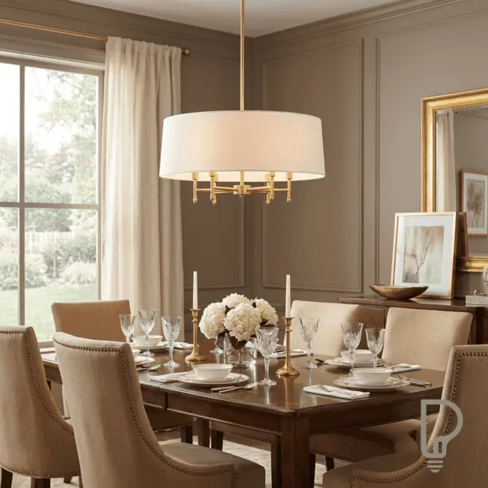 Drum Shade Chandelier – 5 Light Modern White Fabric Ceiling Light