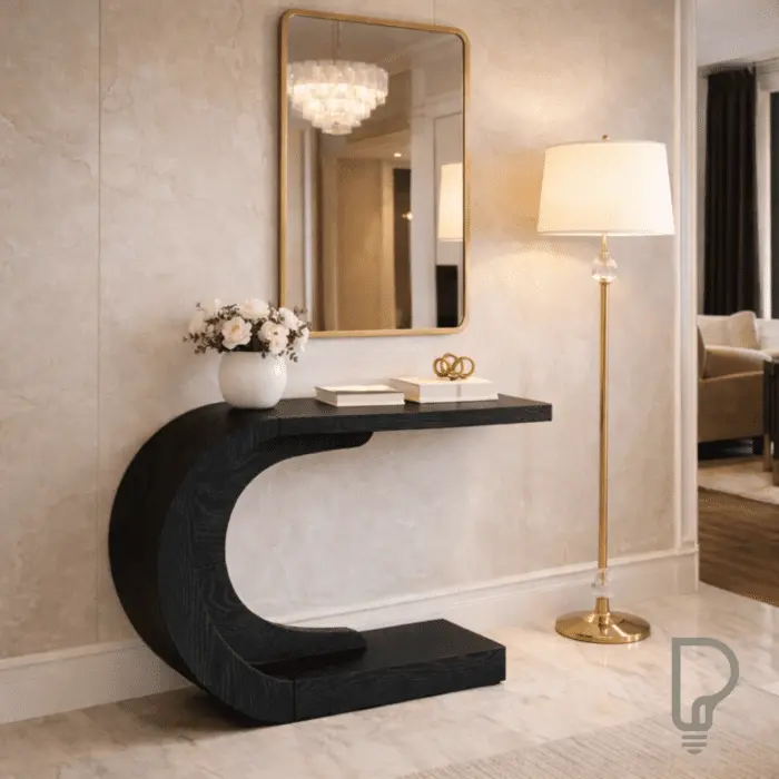 C Shaped Console Table – Modern Gold Accent Table for Entryway