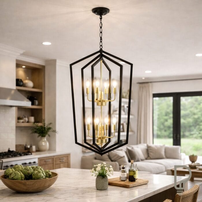 8-Light Lantern Tired Farmhouse Ceiling Hanging Light Black Chandelier Metal Modern Pendant Light Fixtures For Kitchen Island Dining Room Living Room Foyer Entryway E12 Bulbs Not Included