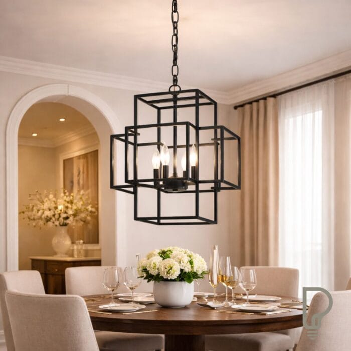 4 Light Farmhouse Lantern Pendant Light Black Industrial