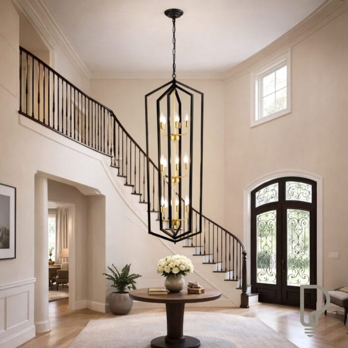 12-Light Lantern Tired Farmhouse Ceiling Hanging Light Black Chandelier Metal Modern Pendant Light Fixtures For Kitchen Island Dining Room Living Room Foyer Entryway E12 Bulbs Not Included