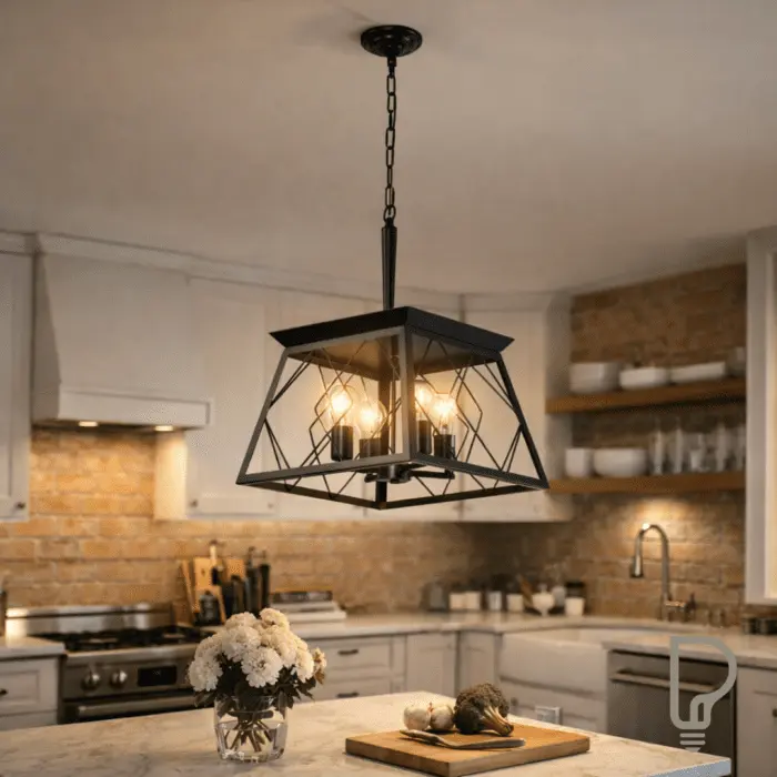 Farmhouse Chandelier – 4 Light Black Metal Ceiling Fixture