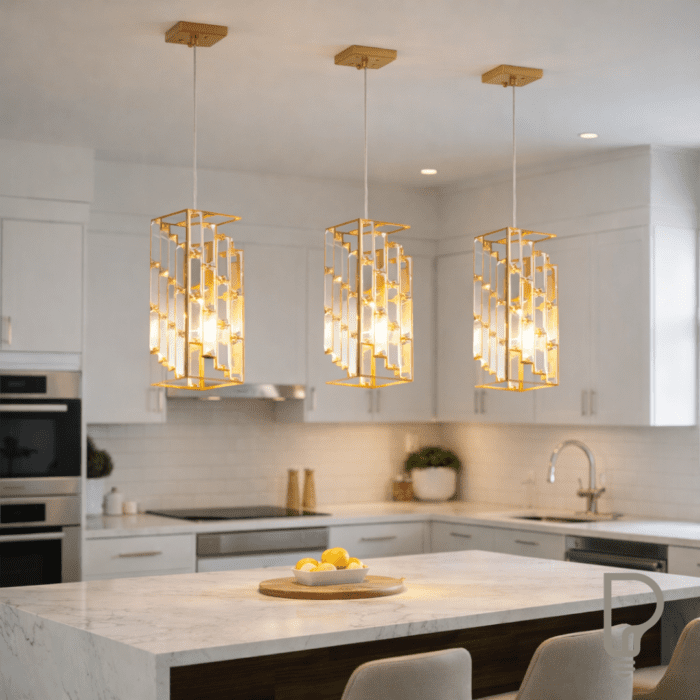 Crystal Pendant Light Set – Gold Mini Hanging Lights (3 Pack)