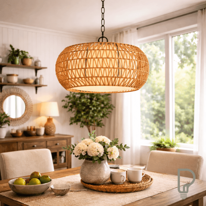 Jute Rope Pendant Light – Farmhouse Boho Hanging Ceiling Light