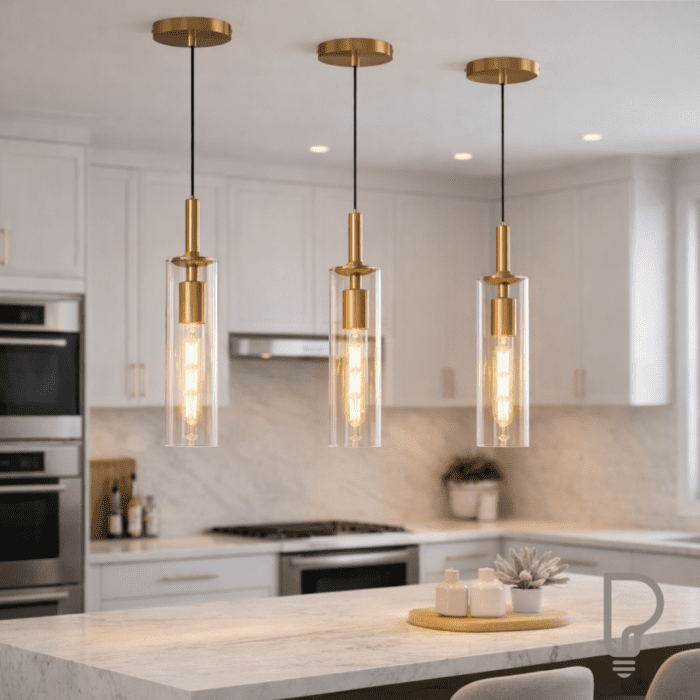 Gold Glass Pendant Light – Set of 3 Modern Kitchen Island Lights