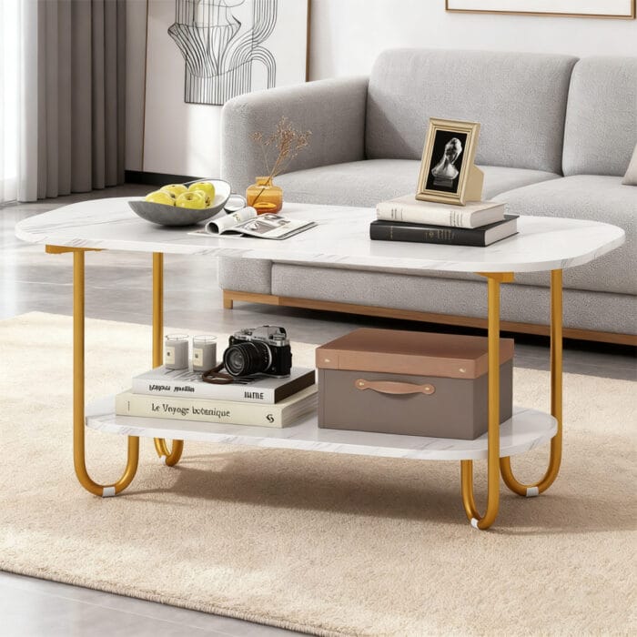 Modern 2-tier Faux Marble Top Coffee Table