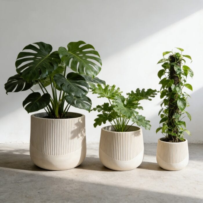 Large Outdoor Indoor Planter, 17.1-13.38-9 Dia Round Magnesium Oxide Planter Set Of 3, Flower Pots With Drainage Holes,  Modern Design Planter For Home Garden Patio