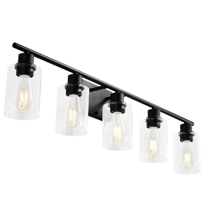 5-Light Bathroom Vanity Lights, 37.1-Inch, Modern Light Fixtures Above Mirror With Clear Glass Shade, 60W, Wall Lighting For Bathroom, Living Room, Bedroom, Hallway, E26 Base (Bulbs Not Included)